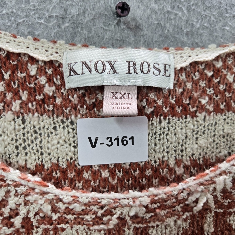 Knox Rose Women Sweater 2XL Brown Striped Pointelle Knit Beach Boho‎ - Picture 2 of 10